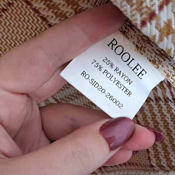 Roolee Women's Open Front Plaid Houndstooth Blazer Tan size Small - Picture 7 of 7